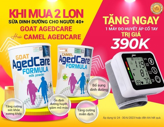 Tặng 1 máy đo huyết áp cổ tay trị giá 390K – Khi mua 2 lon sữa Goat Aged Care hoặc Camel Aged Care