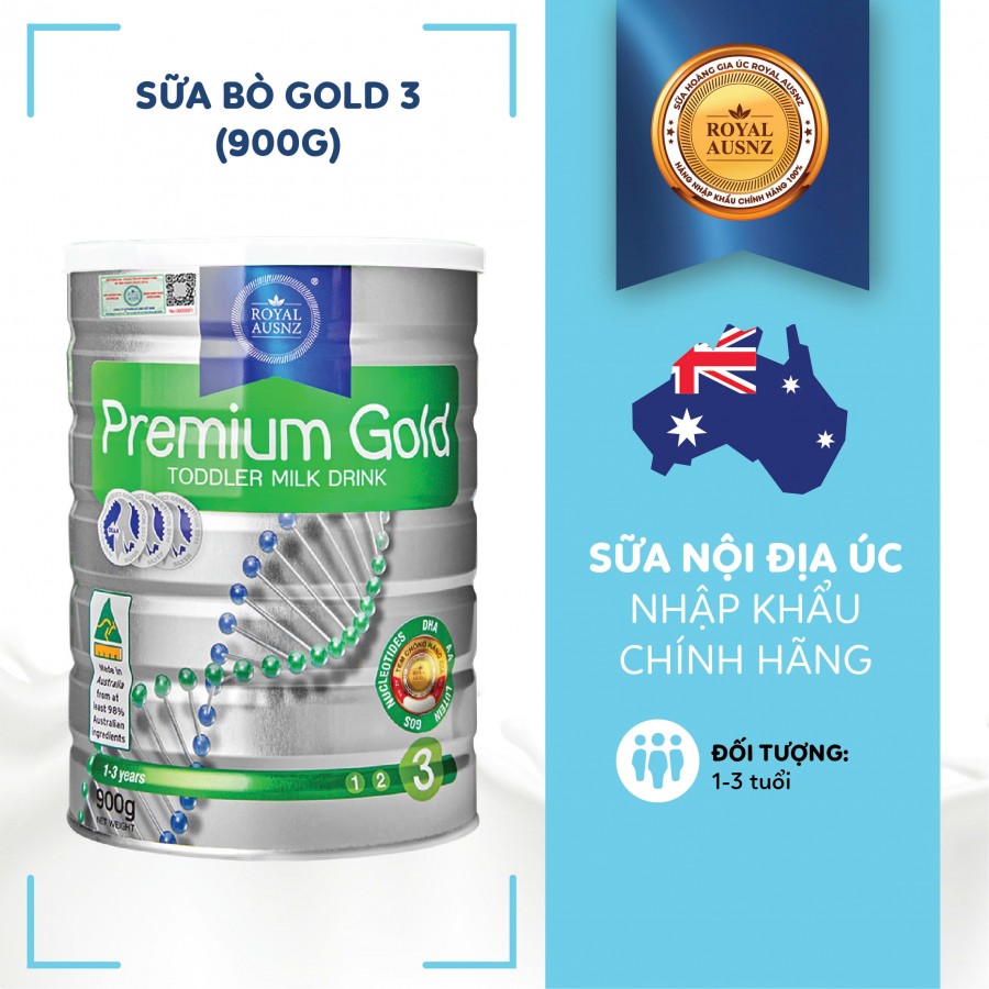 Sữa Hoàng Gia Úc Royal AUSNZ Premium Gold Toddler Milk Drink số 3 - Dành cho trẻ từ 1 - 3 tuổi (900g)