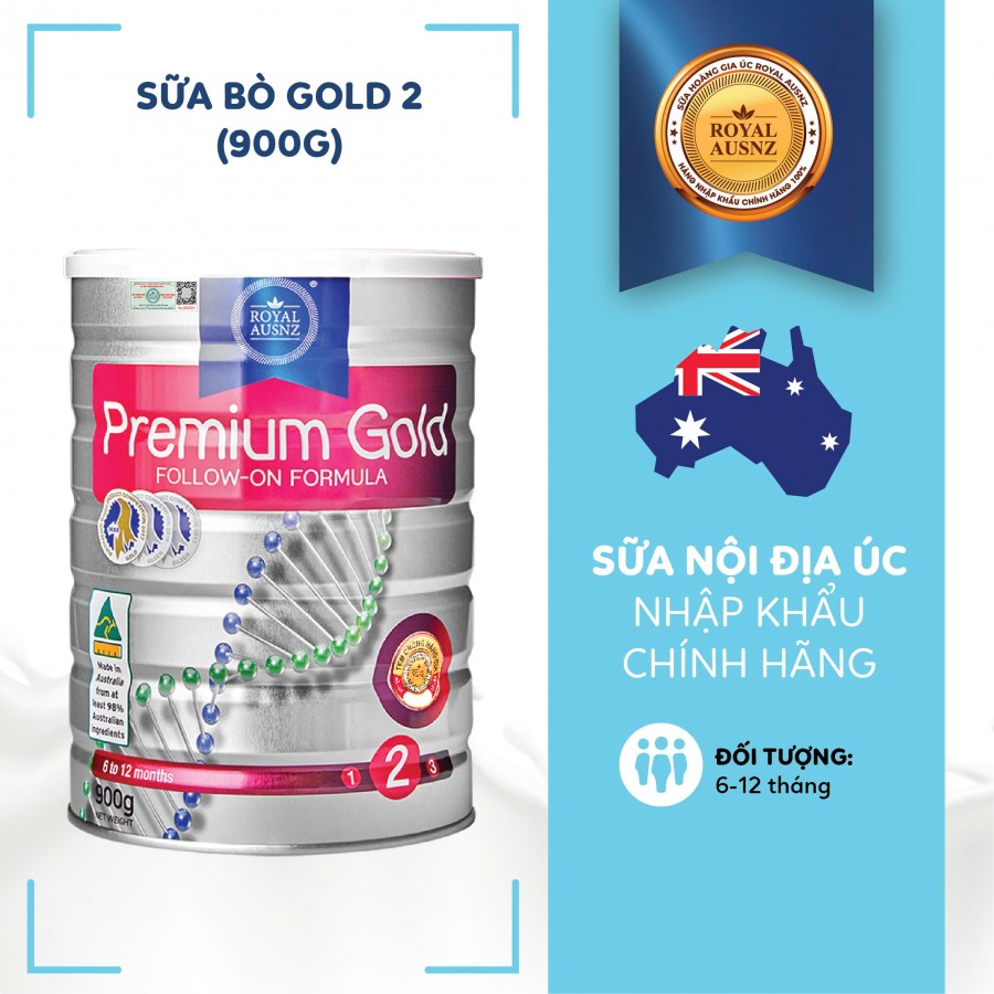 Sữa hoàng gia Úc Premium Gold 2 Follow-on Formula - Dành cho trẻ từ 6 - 12 tháng tuổi (900g)