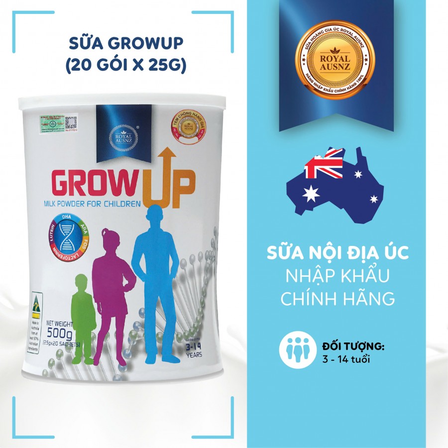 Sữa hoàng gia Úc Royal Ausnz Grow Up Milk Powder for Children cho trẻ từ 3-14 tuổi (Hộp 500g)