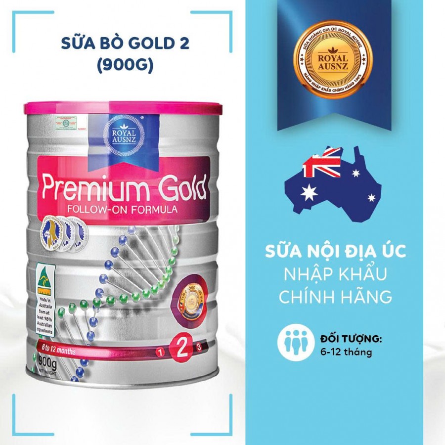 Sữa hoàng gia Úc Premium Gold 2 Follow-on Formula - Dành cho trẻ từ 6 - 12 tháng tuổi (900g)