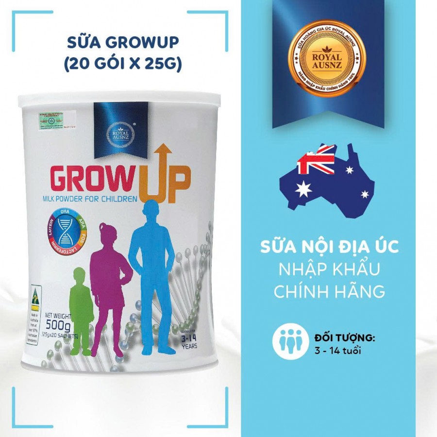 Sữa hoàng gia Úc Royal Ausnz Grow Up Milk Powder for Children cho trẻ từ 3-14 tuổi (Hộp 500g)