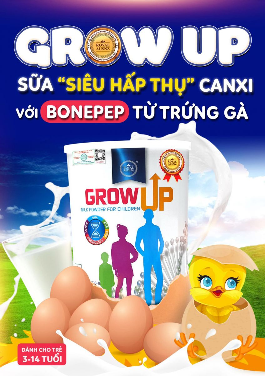  Sữa tăng chiều cao Grow Up bổ sung Hydrolysis Egg Yolk Powder – là sữa chứa “canxi từ trứng” duy nhất tại Việt Nam