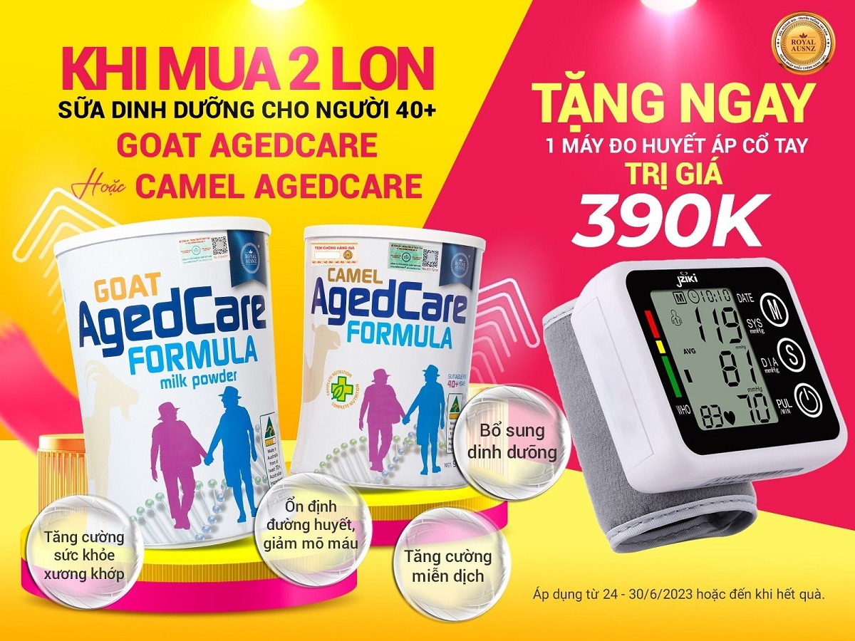 Tặng 1 máy đo huyết áp cổ tay trị giá 390K – Khi mua 2 lon sữa Goat Aged Care hoặc Camel Aged Care