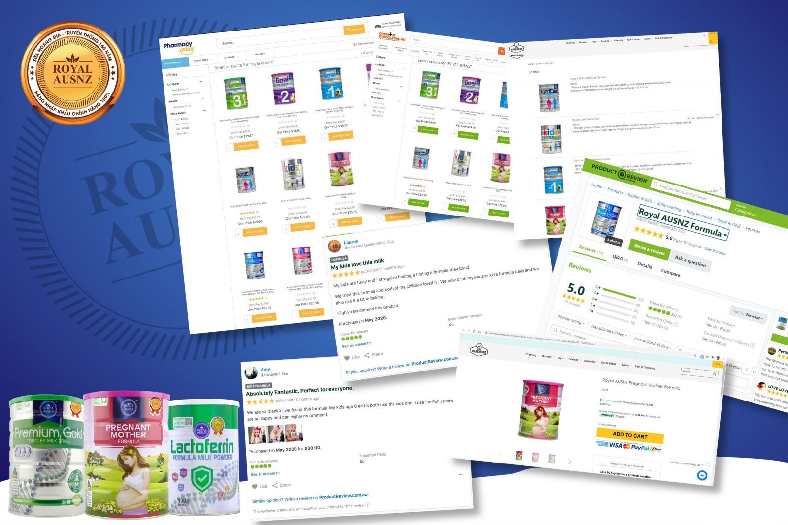 Sữa Hoàng Gia Royal Ausnz đang được bán trên hàng loạt các kênh online uy tín hàng đầu tại Úc.