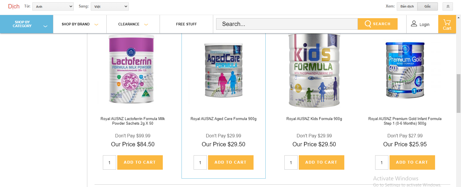 Sản phẩm Sữa Hoàng gia Royal Ausnz được bán trên Pharmacy Online