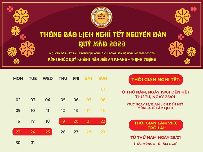Thông báo nghỉ tết Sữa Hoàng Gia